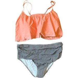 Peach Tankini Top with Striped Bottoms